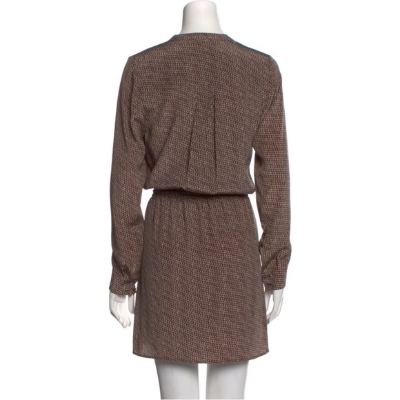 VINCE Silk long sleeve v-neck midi dress Brown Size 2 - Picture 3 of 5